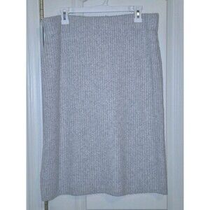 Daily Ritual Light Gray Ribbed Knit Fitted Minimalist Midi Pencil Skirt XL
